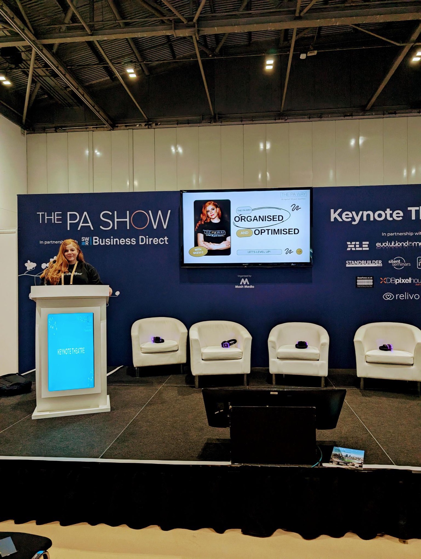 Skevi delivering a keynote at The PA Show